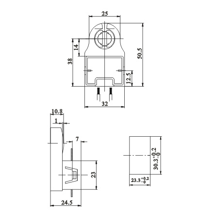 fluorescent light starter socket lamp holders G13 F03 diagram dimension