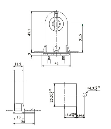 fluorescent led tube holders converter G13 F255 drawing dimension size