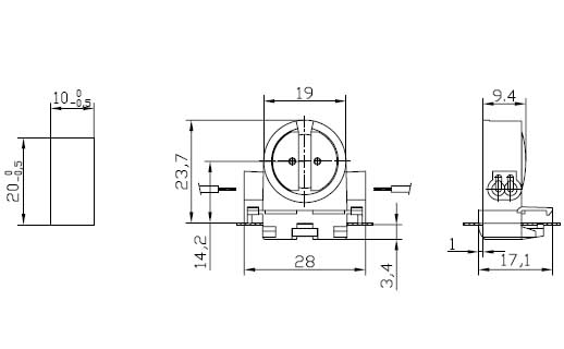 T5 push in fluorescent LED lamp holders G5 F288 G diagram