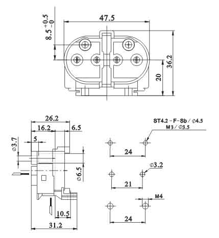 2G11 4 Pin H Tube energy-saving surface mounted lamp holders diagram