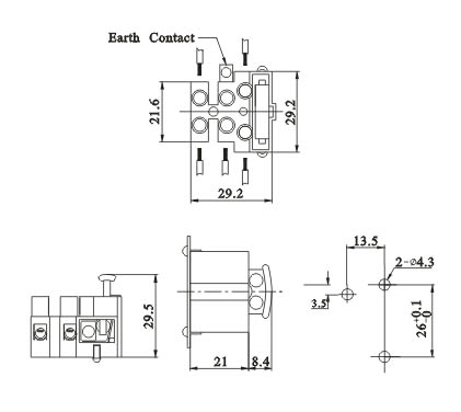 Fuse terminal blocks 3 poles Dimension