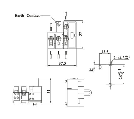Fuse terminal blocks Wire Wiring Connectors 3 poles Dimension