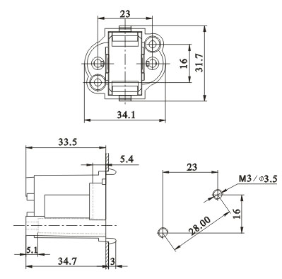 G23 GX23 Surface mountd H Tube Push in lamp holders Diagram