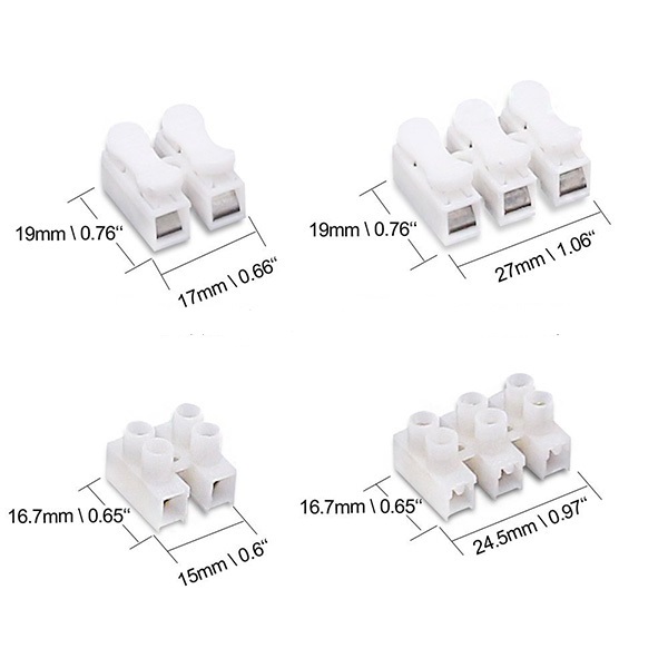 CH2 Spring Wire Quick Connector Electrical Terminals Block Splice Clamp Dimension