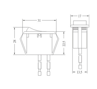 Push botton switch RU GE-7015 Dimension